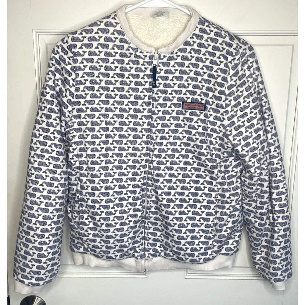 Vineyard Vines Girls Reversible Full-Zip Fleece Jacket Sz XL (16) Cozy Casual